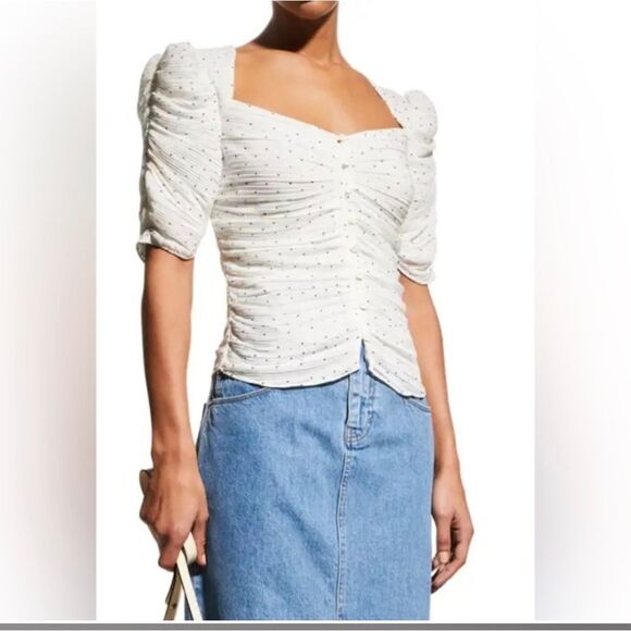 FRAME gathered button front top in off white Size M - Picture 9 of 9